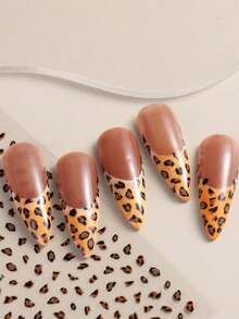3D Leopard Print Nail Stickers, Leopard French Design Y2K Style Nail Art Stickers, Animal Print Self-Adhesive Nail Supplies, Autumn/Winter - Multicolor - View 2