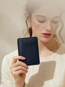 Dior Black Textured Leather Card Holder, Brand Embossed Design, Exquisite Gift Box Packaging, Perfect For Christmas And Holiday Gifts - Dark Blue - View 3