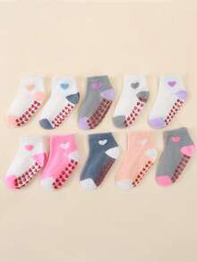 10/5双装防滑婴儿袜，室内地板袜，女婴袜，心形袜，春夏秋季 - 彩色 - 查看 7