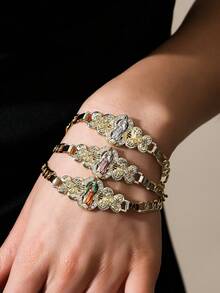 3pcs/Set Gelang Bunda Maria dengan Dekorasi Pilihan Warna, Desain Rantai Emas Enamel Zirkonia 3A, Perhiasan Wanita Gaya Religius, Gelang yang Dapat Diatur, Hadiah Pakaian Doa/Gereja Kristen, Bahan Tembaga yang Indah dan Tahan Lama, Pilihan Multi-Warna - warna - View 2