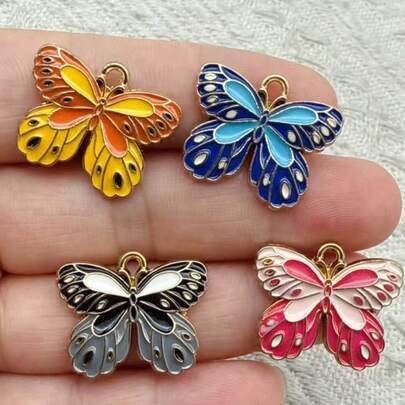 10pcs Cartoon Colorful Enamel Alloy Animal & Butterfly Pendant Charms For DIY Bracelet Necklace Jewelry Accessories