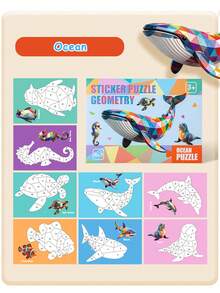 Set Puzzle Stiker Geometri, Kit Seni Stiker DIY 3D untuk Anak-anak, Tema Hewan, Dinosaurus, Laut, dan Lalu Lintas, Mainan Puzzle Seru untuk Bermain di Rumah & Hadiah - MultiWarna - View 13