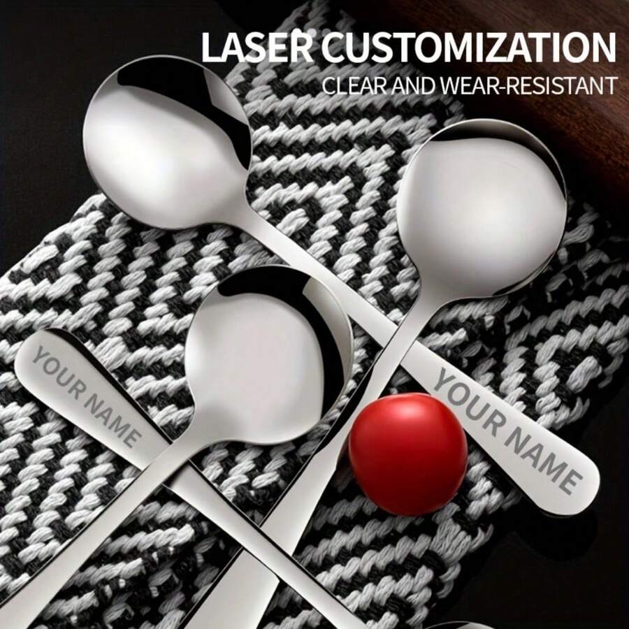 1pc Customized Stainless Steel Long Handle Spoon, Can Be Engraved With Name, Polished Surface, Elegant Metallic Luster, Suitable As Gift For Daughter/Son, Family Gathering And Birthday Tableware - Multicolor - View 1