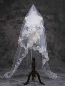 3米单层高端蕾丝长拖地头纱，法式复古欧美风婚纱新娘头纱配饰 - A - 查看 5