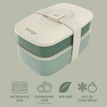 Stackable 3 Compartment Lunch Box With Utensils Strap Khaki Green Bento Container For Adults - Khaki Green - View 3