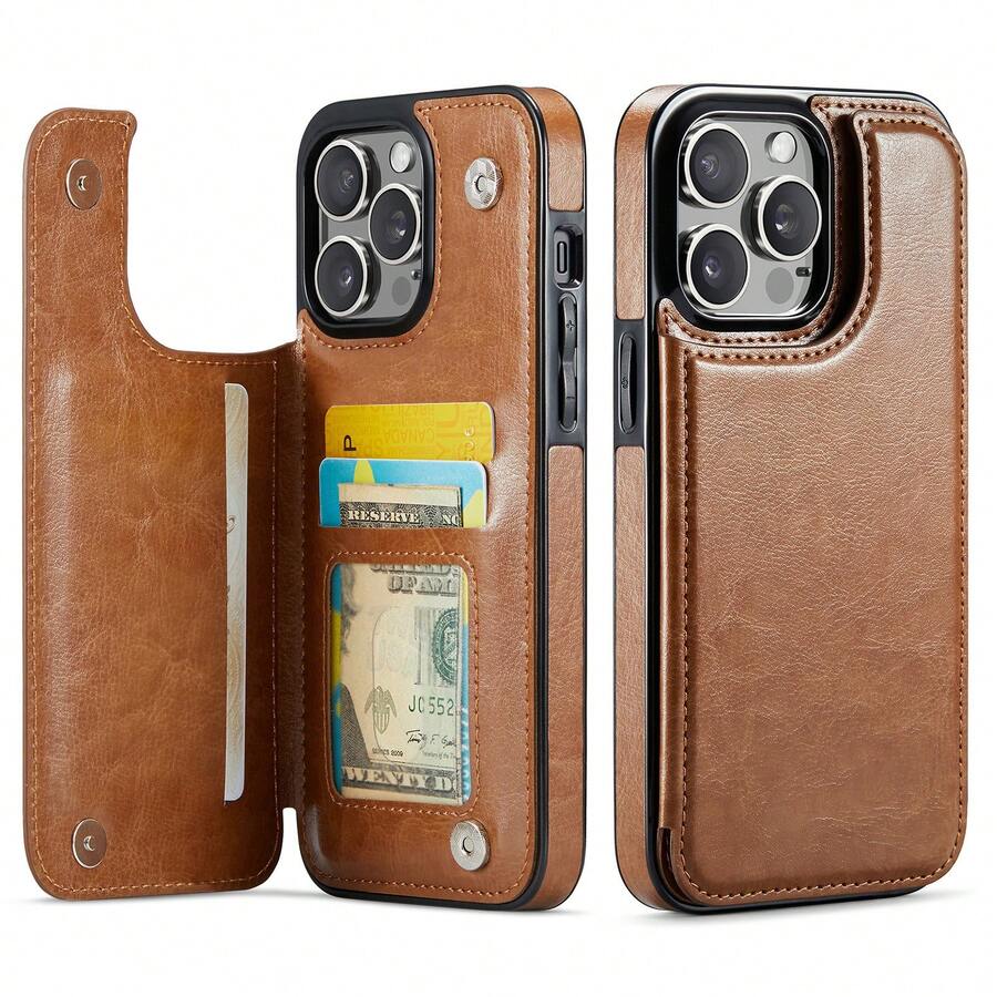 This Wallet Case Is Made For Iphone 17, 16, 15, 14, 13, 12 Pro/Pro Max/Plus/Air And For Samsung For Galaxy S22, S23, S24, S25 Plus/Ultra  It Includes A Card Holder, Is Made From Faux Leather, Has A Kickstand, Card Slots, A Double Magnetic Clasp - 棕色 - 查看 1