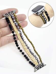 1pc Fashion Smartwatch Band, Compatible With Fitbit Versa 3/Versa 4/Sense/Sense 2, Women's Elastic Strap Compatible With Apple Watch 38/40/41/42/44/45/46mm, Fits Ultra 3/2/1 Series 1-11&SE, 20/22mm Wristband Compatible With 20/22mm Lug Width Smart Watches (/Garmin/ Etc.), Replacement Watch Band - Black - View 2