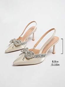 Tacones de boda con lazo de strass para mujer - Beis - Ver 8