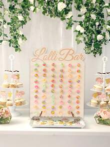 1个26*35厘米木制棒棒糖展示架，可重复使用，适用于婴儿派对、糖果/甜点展示、一周岁生日派对装饰、家用甜甜圈展示、派对食品托盘、棒棒糖架、性别揭晓派对装饰、新娘/婴儿派对桌面装饰、婴儿派对礼物、性别揭晓派对用品、派对甜点桌、婴儿派对装饰 - 原木色 - 查看 4