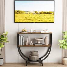 Mesa de Consola con Estantes de Almacenamiento de 3 Niveles, Mesa de Pasillo para Sala, Recibidor Entrada Casa, Soporte de TV, Barra de Café Recibidor de Entrada, Marrón - Marrón - Ver 6