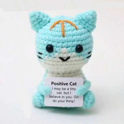 1pc Blue Cat Crochet Cat Cute Knitted Kitten Handmade Gift Interesting Healing Gift Creative Doll Hand-Knitted Wool Decompression Ornaments For Female Friends To Relieve Stress Gift Home Office Decoration.