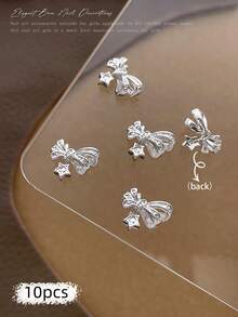 10/100/500pcs 3D Silver Bow Heart Nail Art Decorations, Korean Style Metal Bow, Star, Moon Nail Jewelry, Y2K Punk Nail Gems, DIY For Acrylic Nail Stickers, Phone Cases, Shoes, Clothes, Bags Nails Nail Supplies Nail Charms - Multicolor - View 33