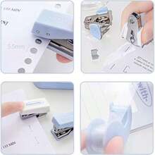 Juego de Suministros de Oficina,Mini Kit de Suministros de Oficina Portáti, Juego de 8 Accesorios de Computadora con Tijeras,Mini Grapadora, Perforadora de Agujeros,Cinta Adhesiva etc. (blanco) - Blanco - Ver 4