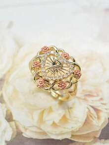 1pc Fashionable Elegant Rose Flower 26 Letters Adjustable Rings, Jewelry Gift - Yellow Gold - View 7
