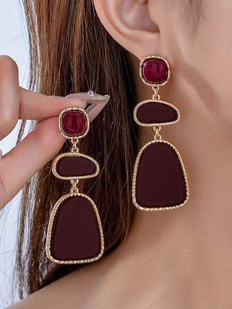 1对简约水滴形亚克力吊坠耳环，优雅女士首饰