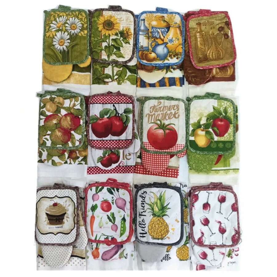 3Pcs/Set Guante de de Microondas Antiescaldadura con Estampado de Flores y Frutas, Almohadilla de Aislamiento, Toalla deé, Herramientas de Repostería - estilo 8 - Ver 1