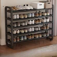 Durable 5-Layer Black Shoe Rack - Space-Saving Narrow Design, Wooden-Free Iron Craftsmanship, Suitable For Floor Installation In Foyers, Dormitories And Living Rooms, Shoe Rack, Wall-Mounted Shoe Rack, Vertical Shoe Rack, Foldable Shoe Rack, Wall Shoe Rack, Small Shoe Rack, Shoe Rack, Shoe Rack Organizer With Door, Shoe Rack With Cover, Over-The-Door Shoe Rack, Hanging Shoe Rack Organizer, Dormitory Essential, Living Room Decoration, Modern Storage Device, Fashionable Shoe Rack, Iron Structure, Lightweight Rack, Multi-Layer Rack, Small Space Solution, Apartment Living - Black - View 4