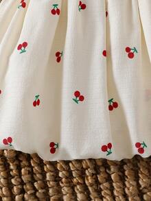 New Style Baby Girls' Casual Everyday Cherry Print Bubble Dress, Suitable For Travel, Outing, Party - Apricot - View 6
