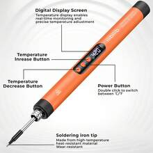 ILIBILIB HX7 Soldering Iron Kit, 8W 5V USB LCD, 260°C-420°C Adjustable Temperature, Built-In Battery, 30 Min Wireless Quick Heating Constant Temperature, Smart Sleep, For DIY Electronics, Includes 2 Iron Tips, Rosin Box, Tweezers, 30g Solder Wire, Stand With Sponge, Portable USB Powered - Orange - View 3