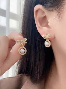 1 Pair Vintage French Luxury Bow & Faux Pearl Stud Earrings, Suitable For Teenage Girls, Everyday & Holiday Wear - Bow - View 2