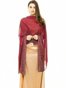 REEMONDE Womens Rhinestones Pashmina Shawls And Wraps Evening Dresses Chiffon Shawl Sparkly Scarf - Đỏ - Xem 3