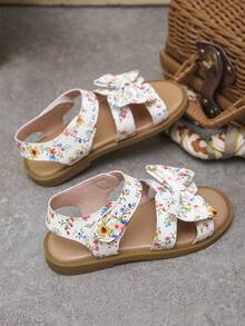 Sweet Floral Bow Girls Sandals | Sweet Princess Style Summer Kids Shoes (Soft Sole)