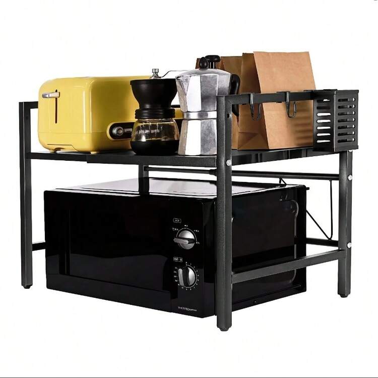 1个可调节金属收纳架，厨房置物架，立式置物架，金属储物架，黑色/金属材质，房间装饰，家居装饰 - 黑色 - 查看 8