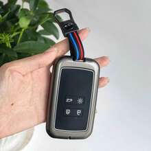 适用于雷诺Captur/Koleos/Kadjar/Megane/Talisman/Espace/Clio/Zoe/Scenic/Arkana的优质锌合金汽车钥匙扣保护套，带钥匙链 - 防刮耐用，易于安装，完美贴合，豪华保护钥匙壳，时尚汽车遥控器支架 - 1件黑色 - 查看 5