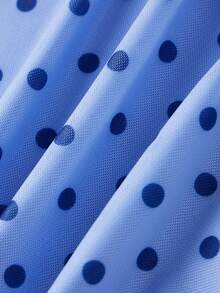 Women's Summer Crop Tank Tops Dot Print Sleeveless V-Neck Frill Slim Fit Vest For Party - Màu xanh lam - Xem 7