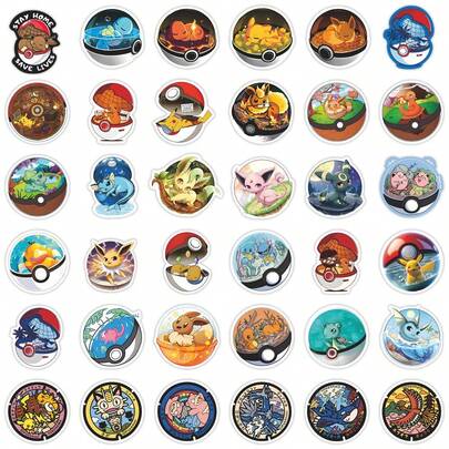 pokemon 宝可梦 68张皮卡丘可爱卡通文化创意儿童贴纸日记文具笔记本装饰布局贴纸，水杯帽子头盔装饰宝可梦汽车电动车贴纸