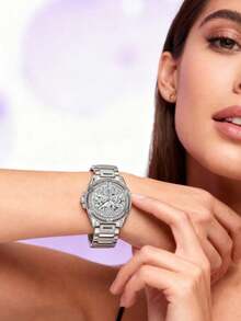 Guess水晶女王系列女士石英表，镂空表盘，不锈钢表壳，直径40毫米，优雅女士腕表，适合日常佩戴，生日、周年纪念日、情人节礼物 - 銀色 - 查看 3