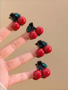 2pcs Women's Red Cherry Princess Hair Clips, New Bangs Top Clips, Versatile Mini Hair Claw, Suitable For Daily Use