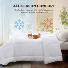 Thick Quilted Polyester Fabric Comforter Queen/King Size | Chic Solid-Color Bedroom Decor | Soft Warm Fluffy All-Season Stylish Bedding Accent - trắng - Xem 4