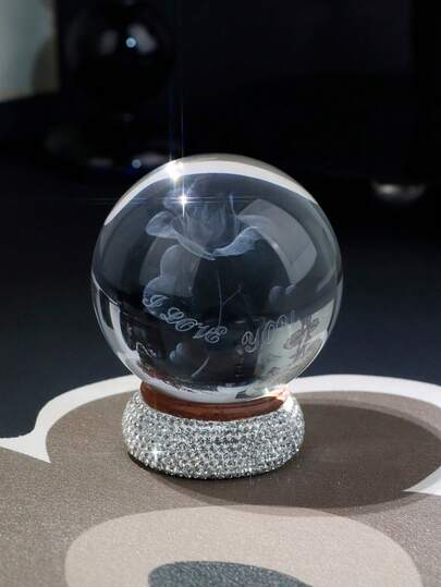 1pc Unisex Khaki Base Glass Crystal Ball Desktop , I Love You Crystal Ball Decor Ornament,For Couples On Valentine's Day Birthday Gifts Graduation ,Wedding Gift ,Room Decor,Valentine Decor.Glass Sphere Gifts For Mom Wife Girlfriend, Home Office Decor Birthday