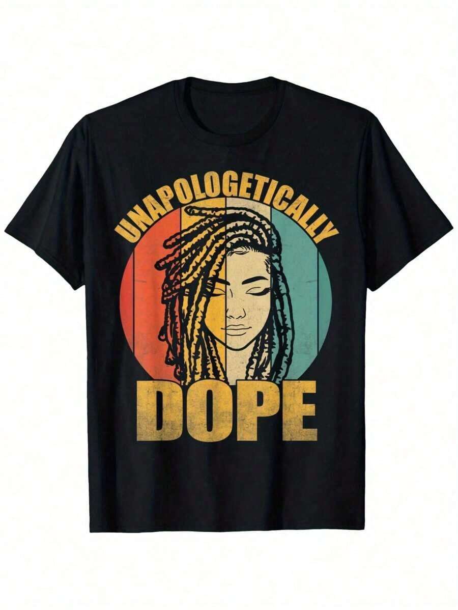 Unapologetically Dope Loc'd Woman Vintage Women's Casual Short Sleeve Crew Neck T-Shirts - 黑色 - 查看 1