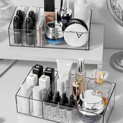1个透明亚克力化妆品收纳盒，开放式展示盒，适用于化妆品、口红、护肤品、香水等，适合客厅、卧室、浴室、家居装饰、浴室配件