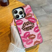 1pcs Leopard Print And Kiss Lips Phone Case Compatible With Apple Phone 17ProMax 13 12 11ProMax 16 15 14Plus Xs Max XS X 7plus 8plus Silicone Antidrop Phone Case Girlish Style Funky Cute Fashion Can Be Given To Friends Can Be Given To A Lover - 黑色 - 查看 3