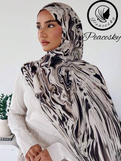 1pc Women's Satin Digital Printed Striped Tie Dye Tie-Dye Pattern Muslim Hijab Scarf