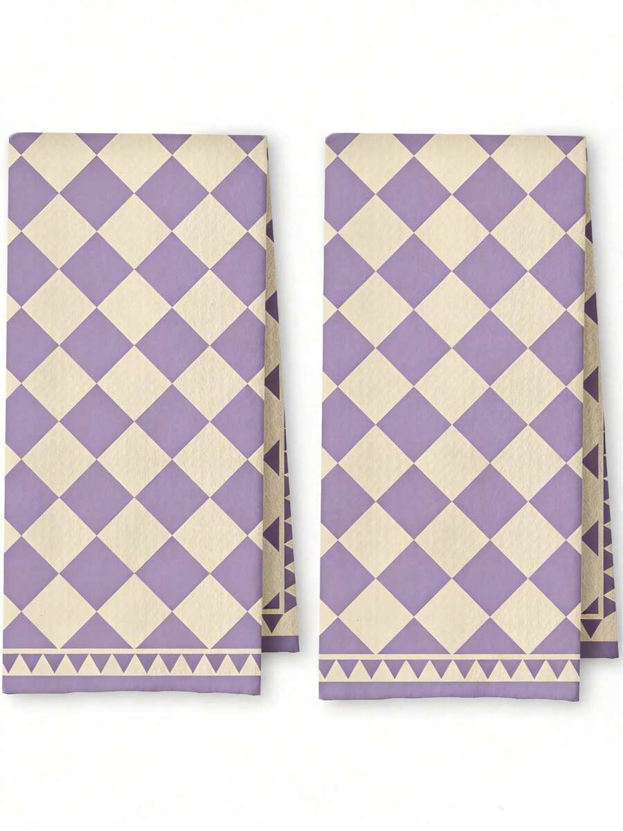 2 Pcs Boho Abstract Kitchen Towels, Dish Tea Towels For Kitchen Decor, Retro Mid Century Modern Hand Towels For Bathroom Decor, 16x24 Inch - Purple - View 1