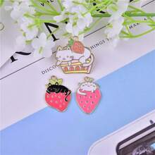 10pcs Cat Series Strawberry Cat Cake Cat Drip Oil Alloy Cartoon Animal Jewelry Pendant Earring DIY Accessories