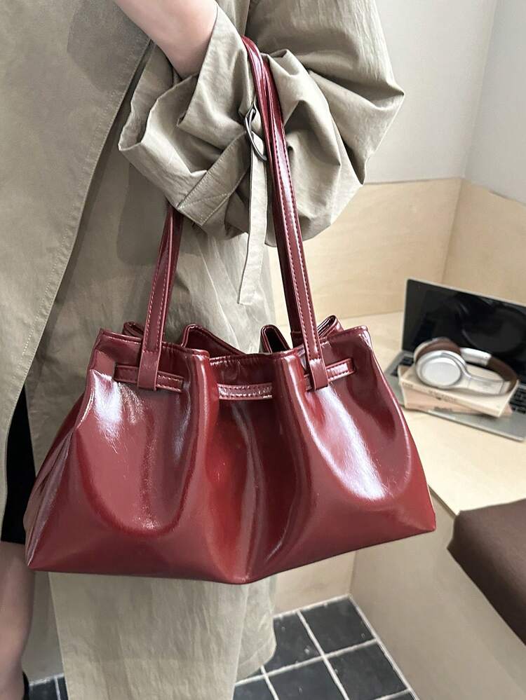 韩版褶皱软皮腋下手提包，大容量通勤手提包，春季新品 - 彩色 - 查看 7