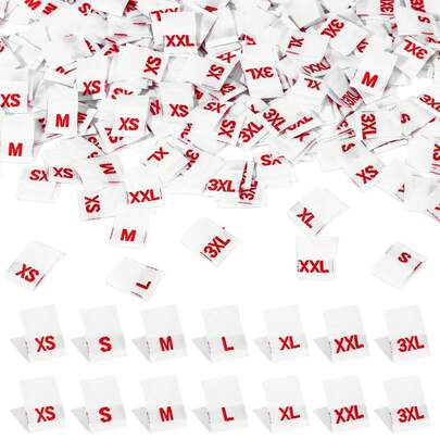 700 Pieces Clothing Size Tags Sewing Woven Garment Size Labels Mix Clothing Crafting Ribbons Tags Clothes Garment Fabric Embroidered Label, XS-3XL (White,Red)