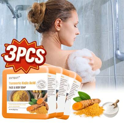 1pc/3pcs, 100g Each Turmeric Kojic Acid Soap Bars, Herbal Daily Bath Bar For Men & Women, Mild And Comforting Cleanser For Face, Neck & Body, All Skin Types