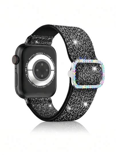 1条女士时尚黑色尼龙表带，兼容 49mm、46mm、45mm、44mm、42mm、41mm、40mm、38mm，奢华尼龙表带，适用于 Ultra 3/2/1、11、10、9、8、7、SE3、6、5、4、3、2、1，时尚智能手表表带，适合作为圣诞节、生日礼物送给亲朋好友。