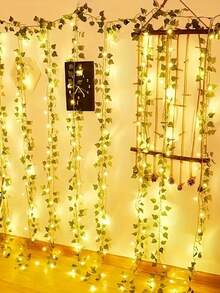 2/3M Artificial Ivy Leaf Vine Copper Wire Lights, Green Leaves With Copper Wire LED Decorative String Lights, Battery Powered, Suitable For Indoor Wall Decor, Bedroom Decor, Yard Decor, Creating Spring Ambiance - Green - View 7