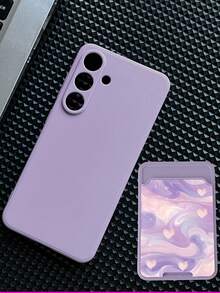 1个纯紫色TPU防震手机壳和1个紫色大理石纹心形图案粘性卡套，二合一时尚创意手机壳，适合作为生日、节日、周年纪念礼物送给女友/男友、闺蜜、配偶、伴侣、家人、同事、学生、老师。 - 彩色 - 查看 3