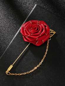 1pc Men's Rose Flower With Golden Leaf Brooch, Suit Lapel Pin, Wedding Brooch, Rose Brooch, Fabric Rose Flower With Golden Leaf Brooch, Men's Rose Flower Lapel Pin, Wedding Accessory/Suit Lapel Flower, Wedding Party Brooch - Multicolor - View 5