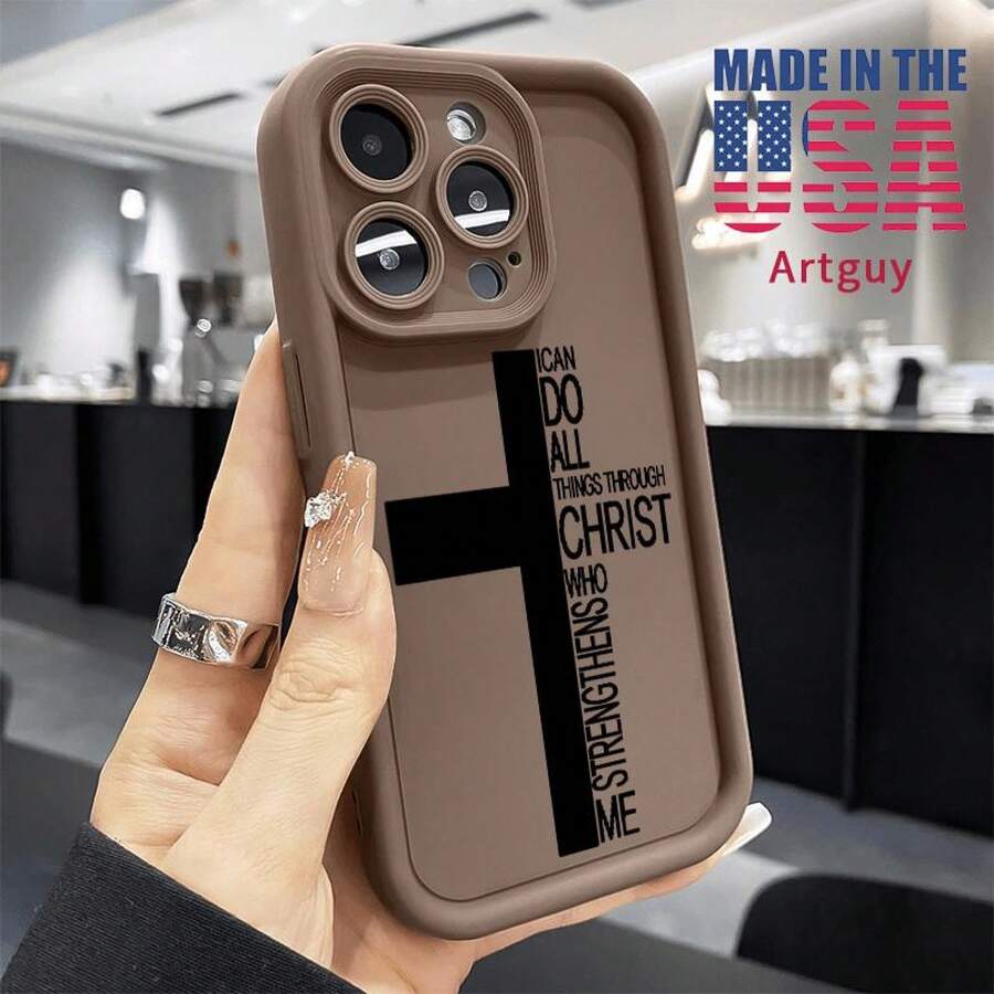 Compatible With IPhone 17 16 15 Pro Max Plus 16E 14 13 12 11 X XR Letter Cross Advanced Fashion Gift Rugged Durable Shockproof Anti-Scratch Soft Silicone Case - Brown - View 1