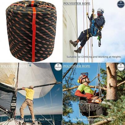 Rigging Rope Bull Rope Black 1 2 In X 150ft Polyester Braided Arborist Rope 48 Strands For Tree Work Camping Or Swinging