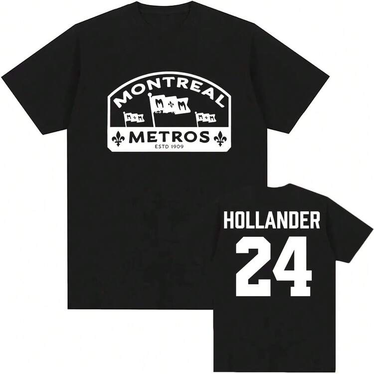 Shane Hollander 24 Montreal Metros Tee Heated Rivalry Graphic Print T-Shirt Loose Cotton Unisex Streetwear Merch Men Women Shirt - 黑色 - 查看 1